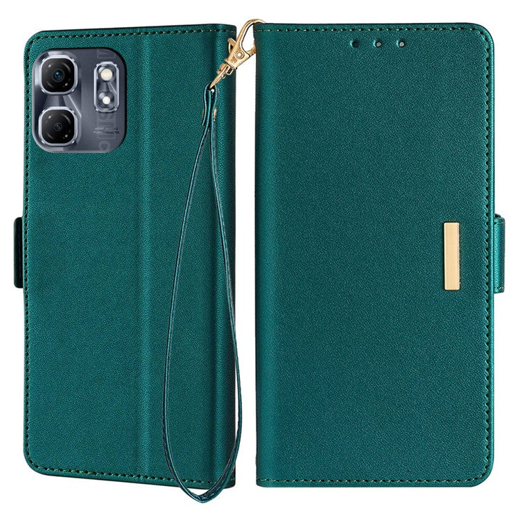 For Infinix Hot 50i 4G Leather Wallet Case RFID Blocking Stand Cover with Hand Strap - Green