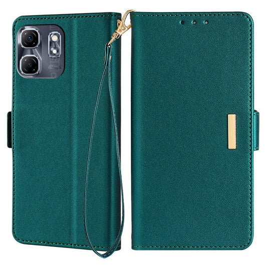 For Infinix Hot 50i 4G Leather Wallet Case RFID Blocking Stand Cover with Hand Strap - Green