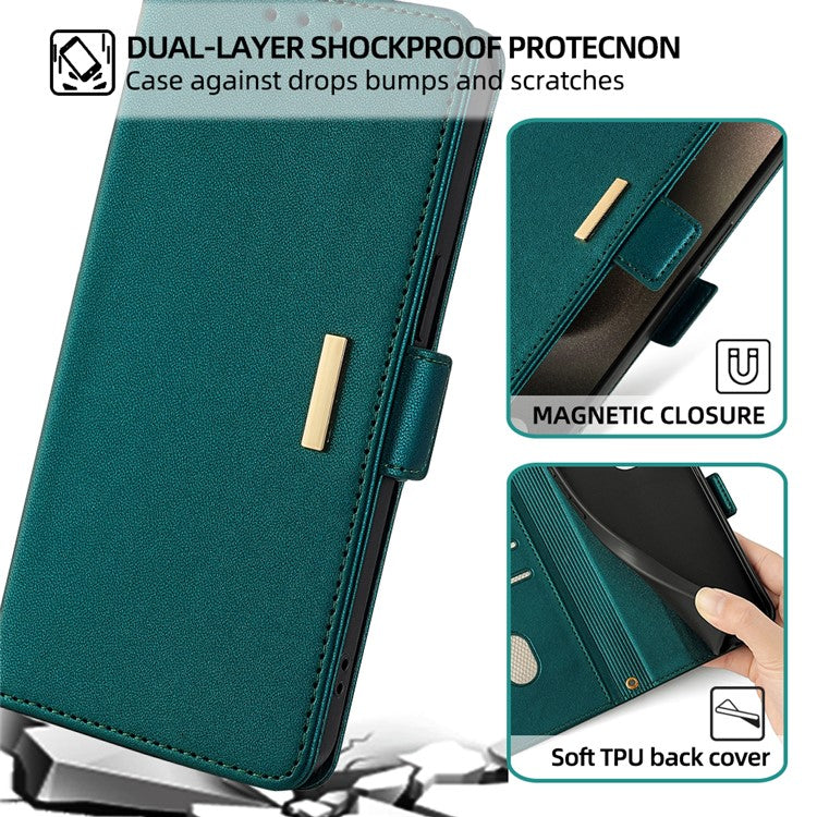 For Infinix Hot 50i 4G Leather Wallet Case RFID Blocking Stand Cover with Hand Strap - Green