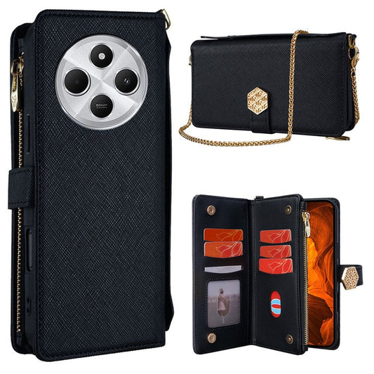 Case For Xiaomi Redmi 14C 4G / 14R 5G / Poco C75 4G Cross Texture PU Leather+TPU Wallet Phone Cover with Strap - Black