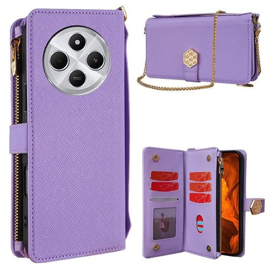 Case For Xiaomi Redmi 14C 4G / 14R 5G / Poco C75 4G Cross Texture PU Leather+TPU Wallet Phone Cover with Strap - Purple