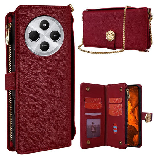 Case For Xiaomi Redmi 14C 4G / 14R 5G / Poco C75 4G Cross Texture PU Leather+TPU Wallet Phone Cover with Strap - Red