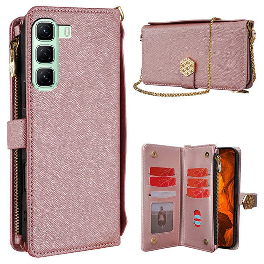 For Infinix Hot 50 4G Case Cross Texture PU Leather+TPU Wallet Phone Cover with Strap - Rose Gold
