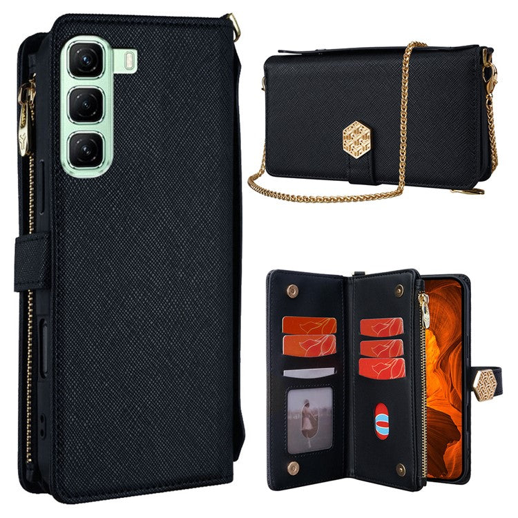 For Infinix Hot 50 4G Case Cross Texture PU Leather+TPU Wallet Phone Cover with Strap - Black