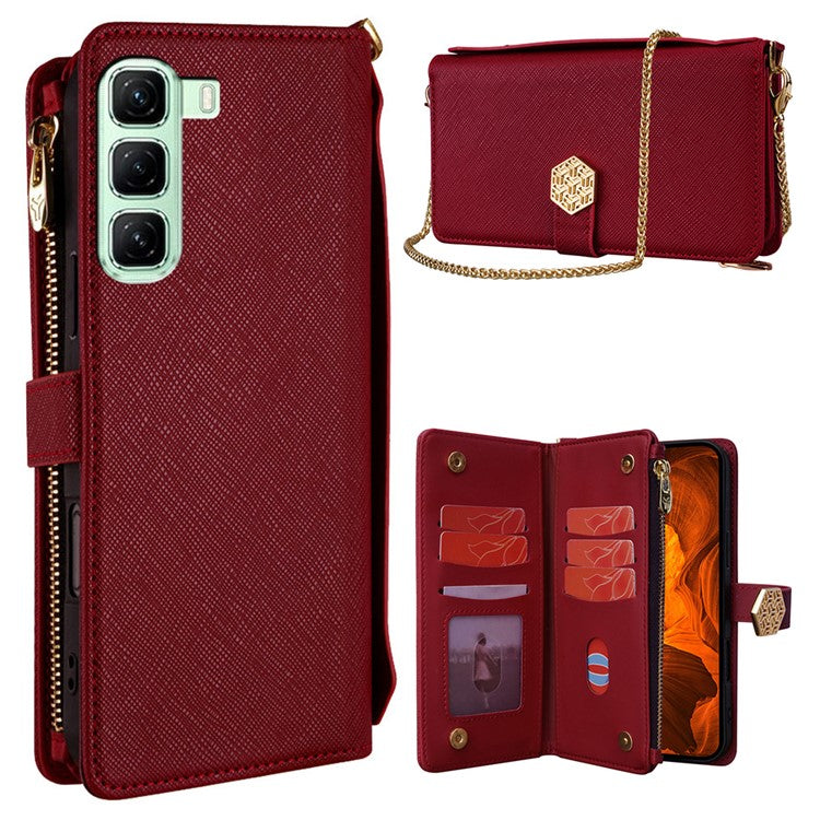 For Infinix Hot 50 4G Case Cross Texture PU Leather+TPU Wallet Phone Cover with Strap - Red