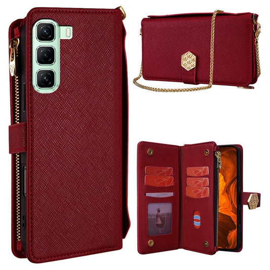 For Infinix Hot 50 4G Case Cross Texture PU Leather+TPU Wallet Phone Cover with Strap - Red