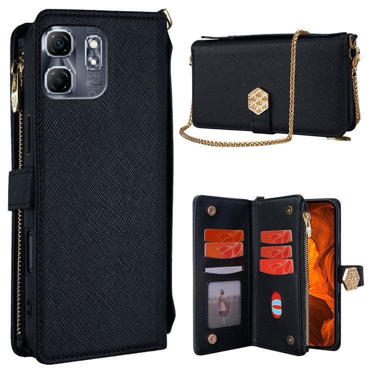 For Infinix Hot 50i 4G Case Cross Texture PU Leather+TPU Wallet Phone Cover with Strap - Black