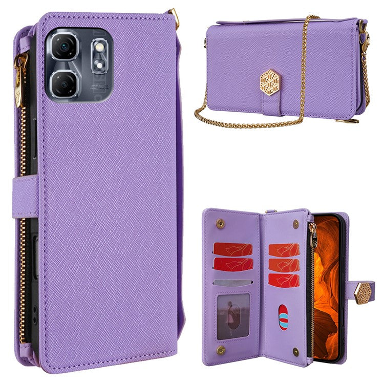 For Infinix Hot 50i 4G Case Cross Texture PU Leather+TPU Wallet Phone Cover with Strap - Purple