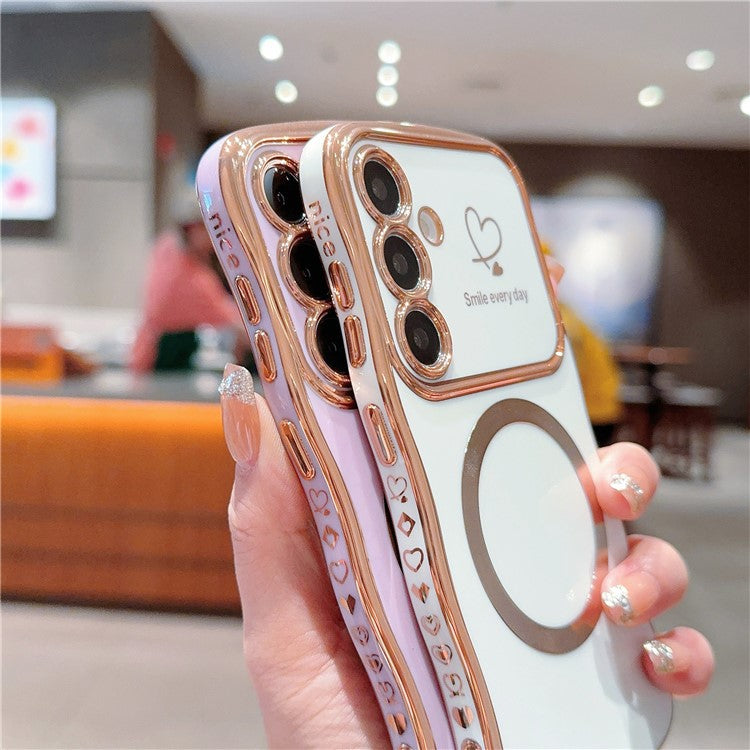 For Samsung Galaxy S25 Magnetic Case Electroplating Curly Frame TPU Phone Cover Large Window - Rose Pink