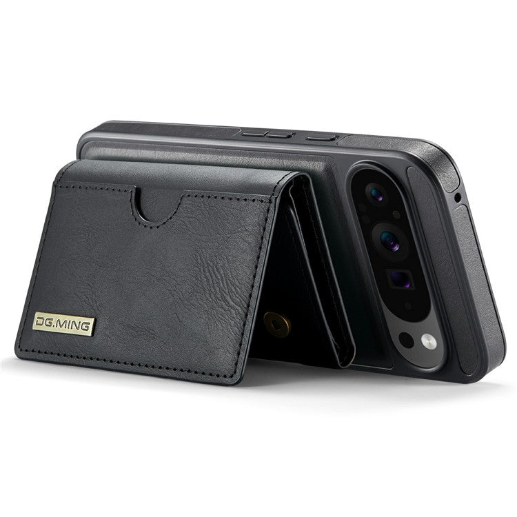 DG.MING M6 Series For Google Pixel 9 / Pixel 9 Pro Case Magnetic Wallet PU+PC+TPU Phone Cover - Black