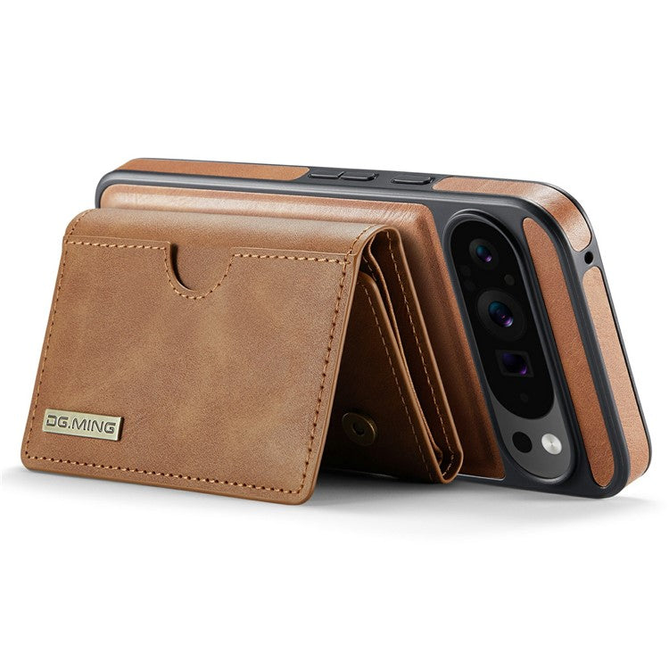 DG.MING M6 Series For Google Pixel 9 / Pixel 9 Pro Case Magnetic Wallet PU+PC+TPU Phone Cover - Brown