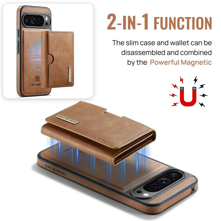 DG.MING M6 Series For Google Pixel 9 / Pixel 9 Pro Case Magnetic Wallet PU+PC+TPU Phone Cover - Brown