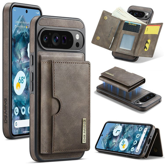 DG.MING M6 Series For Google Pixel 9 / Pixel 9 Pro Case Magnetic Wallet PU+PC+TPU Phone Cover - Coffee