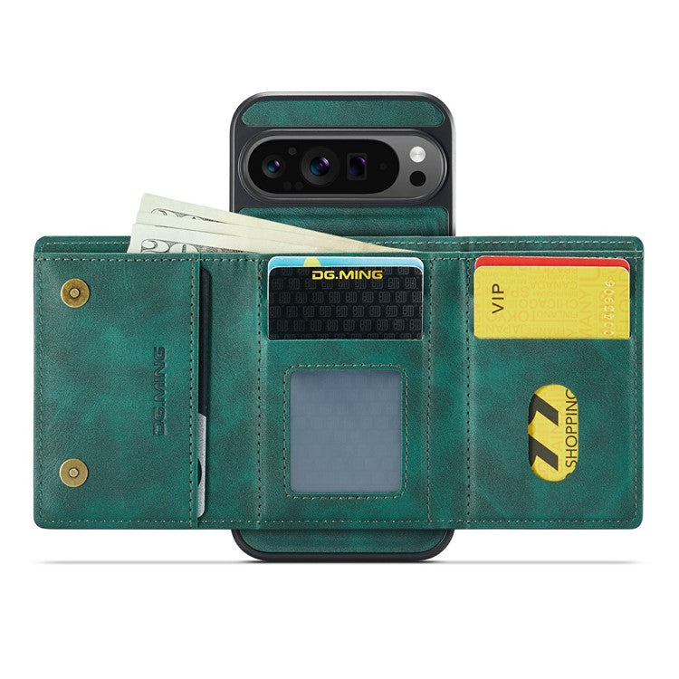 DG.MING M6 Series For Google Pixel 9 / Pixel 9 Pro Case Magnetic Wallet PU+PC+TPU Phone Cover - Green