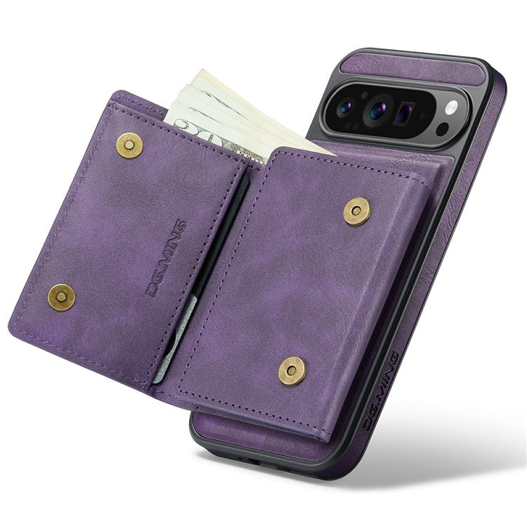 DG.MING M6 Series For Google Pixel 9 / Pixel 9 Pro Case Magnetic Wallet PU+PC+TPU Phone Cover - Purple