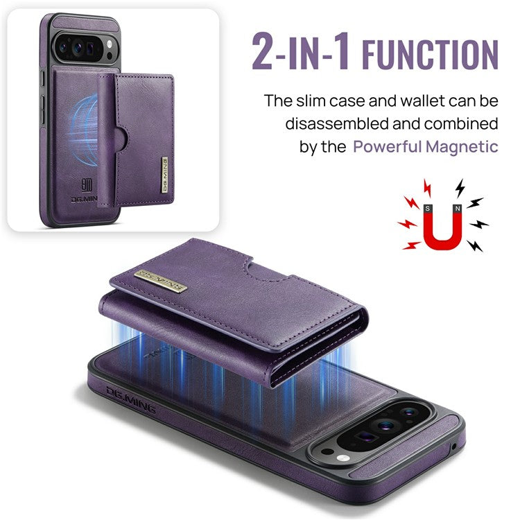 DG.MING M6 Series For Google Pixel 9 / Pixel 9 Pro Case Magnetic Wallet PU+PC+TPU Phone Cover - Purple
