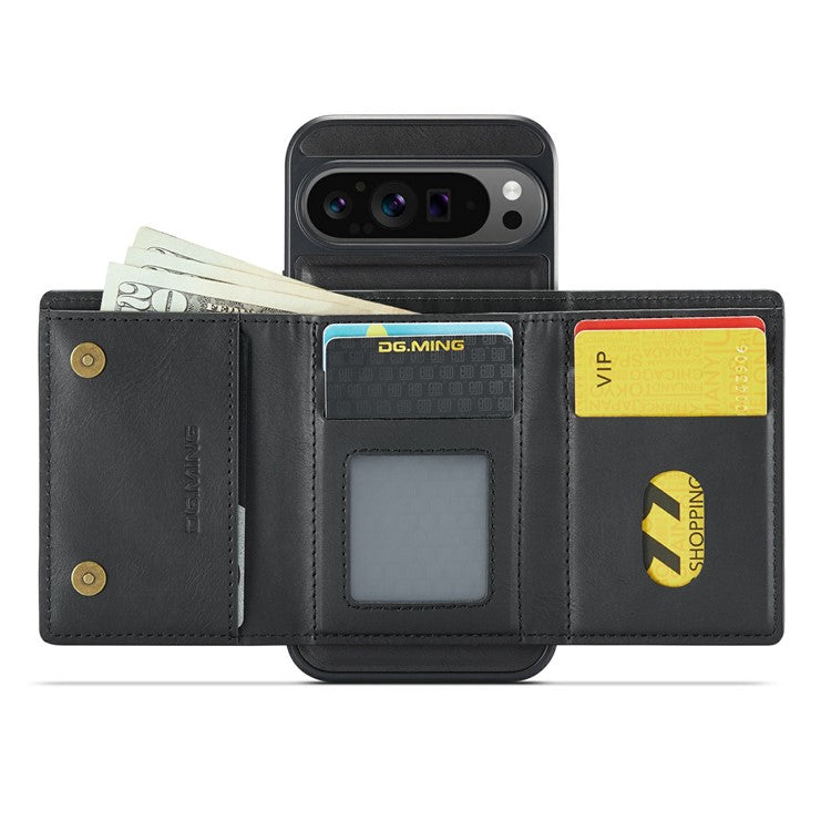 DG.MING M6 Series For Google Pixel 9 Pro XL Case Magnetic Wallet PU+PC+TPU Phone Cover - Black