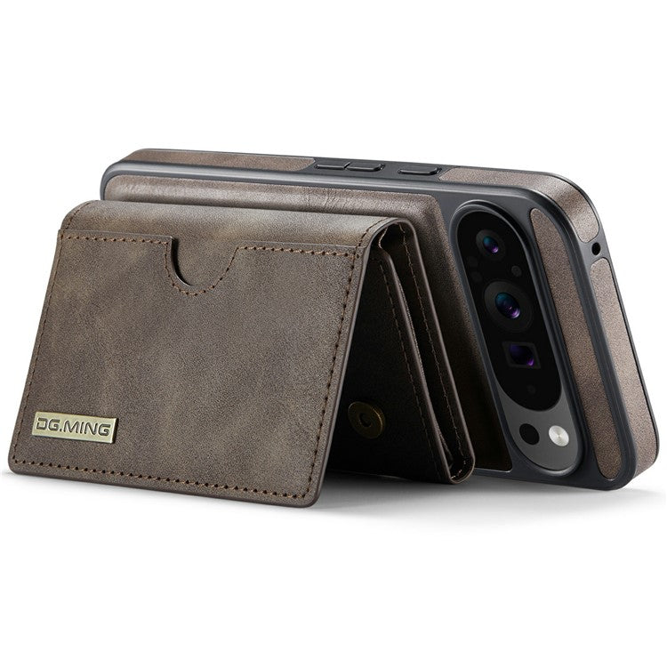 DG.MING M6 Series For Google Pixel 9 Pro XL Case Magnetic Wallet PU+PC+TPU Phone Cover - Coffee