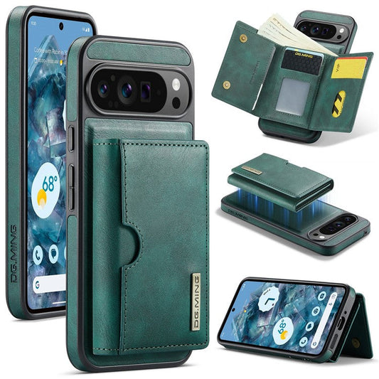 DG.MING M6 Series For Google Pixel 9 Pro XL Case Magnetic Wallet PU+PC+TPU Phone Cover - Green