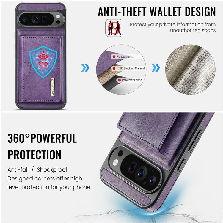 DG.MING M6 Series For Google Pixel 9 Pro XL Case Magnetic Wallet PU+PC+TPU Phone Cover - Purple
