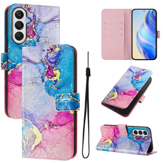 For Samsung Galaxy A15 5G / Galaxy A15 4G Case Pattern Printing Wallet Phone Cover with Strap - Multicolor Marble