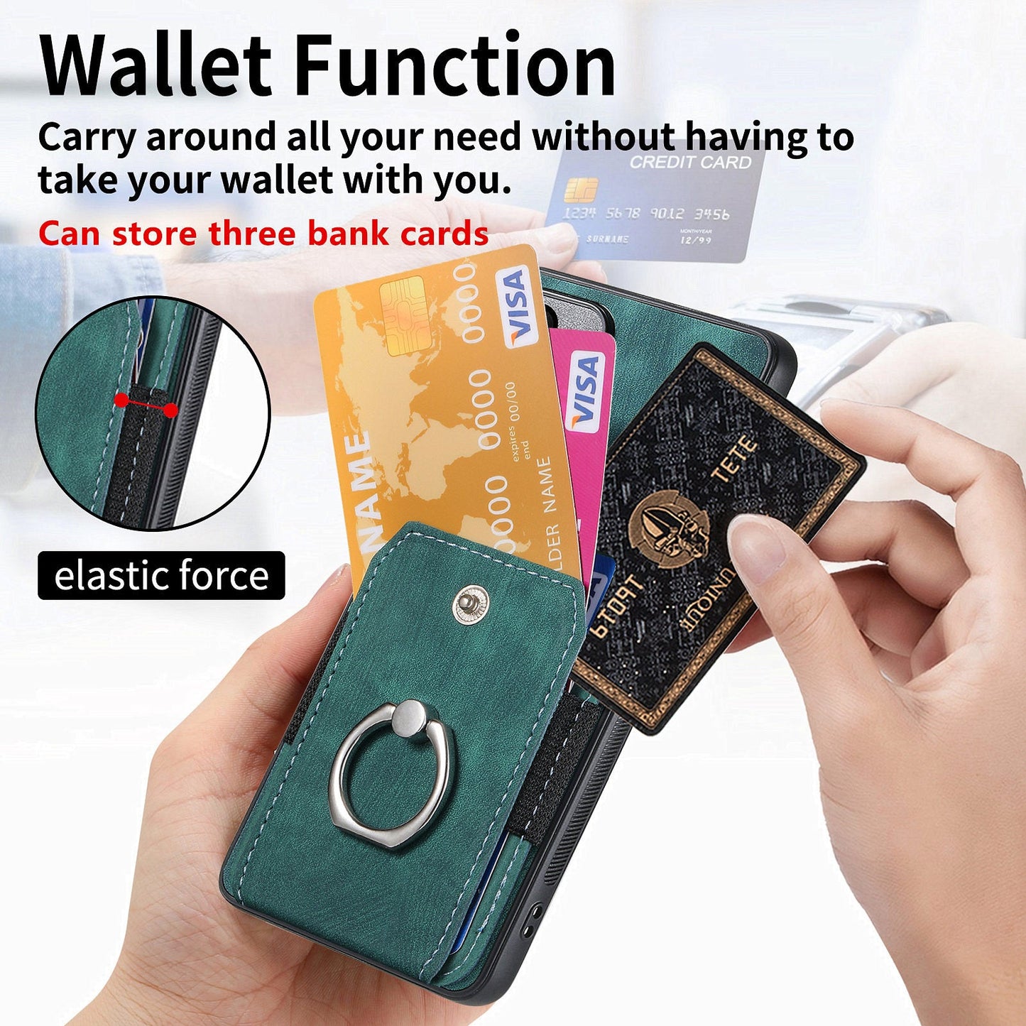 For Samsung Galaxy S25 Phone Case Leather Back Cover with Card Slots Kickstand - Green