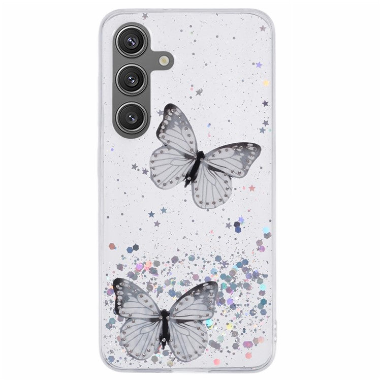 For Samsung Galaxy S25+ Case Epoxy PVC Butterfly TPU Aesthetics Phone Cover - White