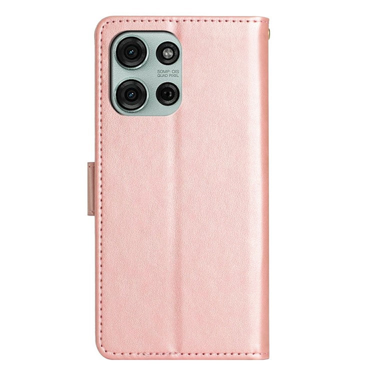 For Motorola Moto G75 5G Case PU Leather Phone Wallet Cover with Strap - Rose Gold