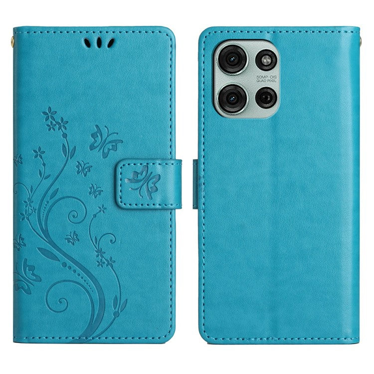 For Motorola Moto G75 5G Case PU Leather Phone Wallet Cover with Strap - Blue