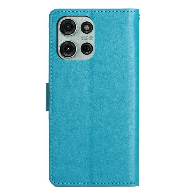For Motorola Moto G75 5G Case PU Leather Phone Wallet Cover with Strap - Blue