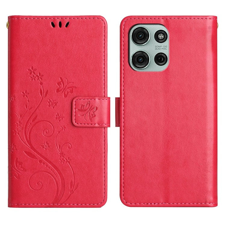 For Motorola Moto G75 5G Case PU Leather Phone Wallet Cover with Strap - Red