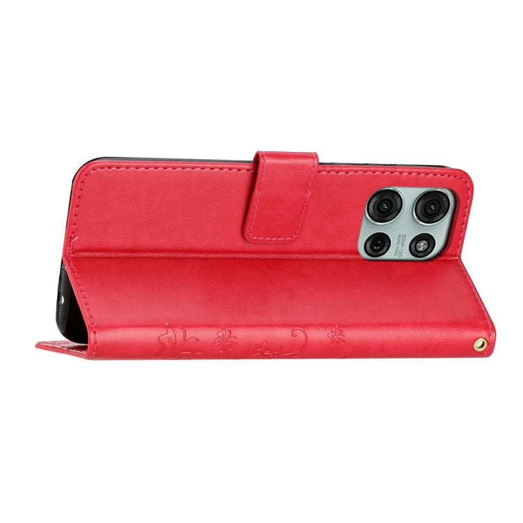 For Motorola Moto G75 5G Case PU Leather Phone Wallet Cover with Strap - Red