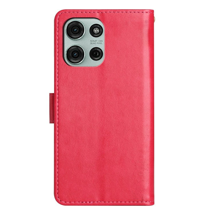 For Motorola Moto G75 5G Case PU Leather Phone Wallet Cover with Strap - Red