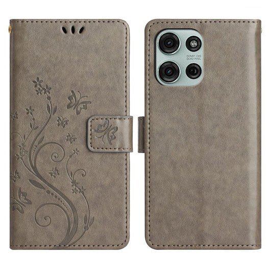 For Motorola Moto G75 5G Case PU Leather Phone Wallet Cover with Strap - Grey