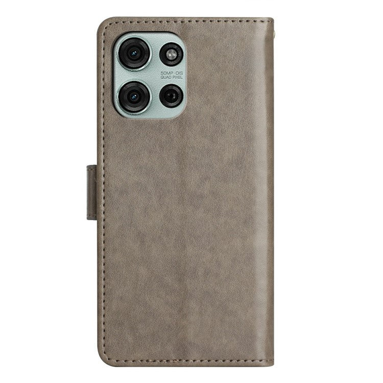 For Motorola Moto G75 5G Case PU Leather Phone Wallet Cover with Strap - Grey