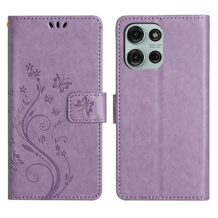For Motorola Moto G75 5G Case PU Leather Phone Wallet Cover with Strap - Light Purple