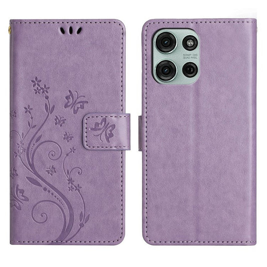 For Motorola Moto G75 5G Case PU Leather Phone Wallet Cover with Strap - Light Purple