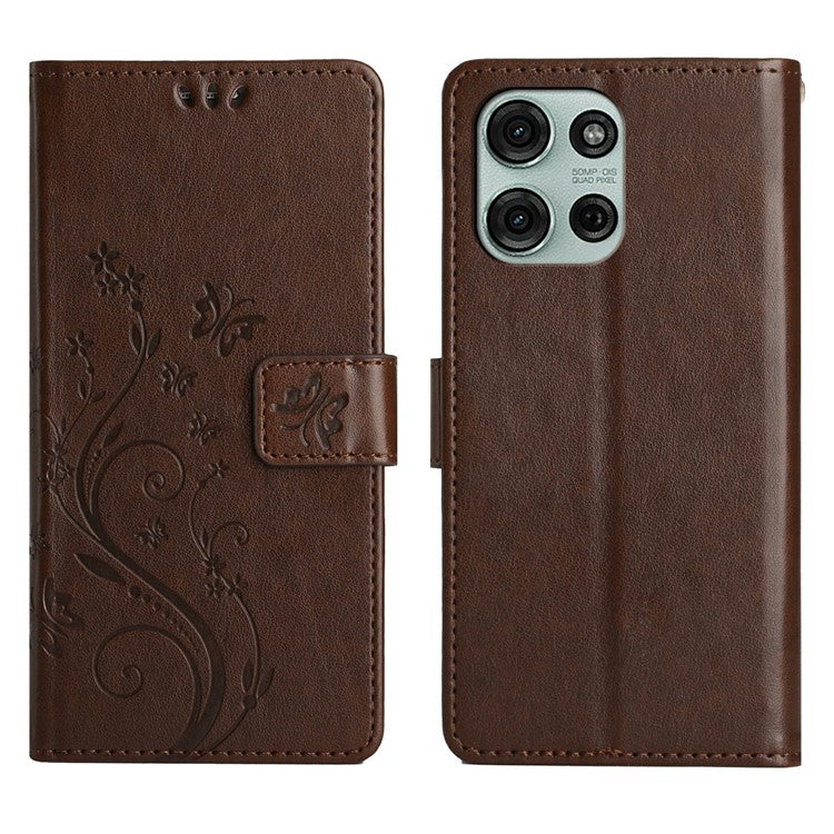 For Motorola Moto G75 5G Case PU Leather Phone Wallet Cover with Strap - Brown