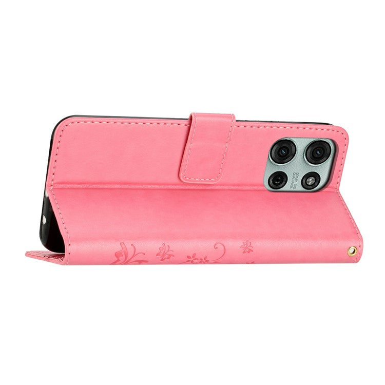 For Motorola Moto G75 5G Case PU Leather Phone Wallet Cover with Strap - Pink