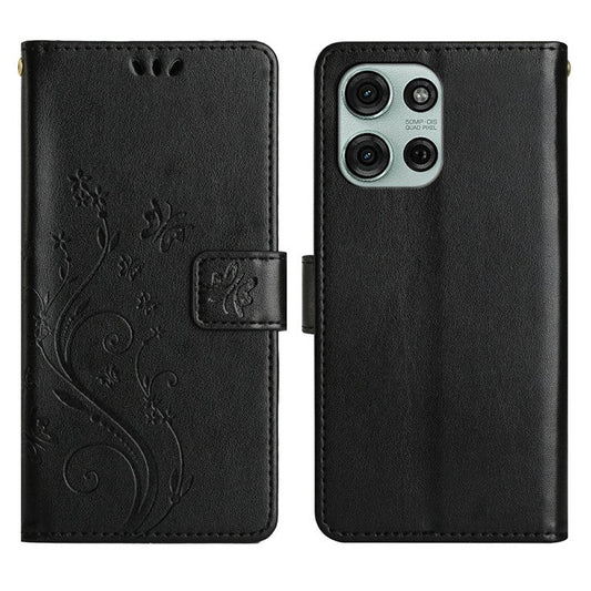For Motorola Moto G75 5G Case PU Leather Phone Wallet Cover with Strap - Black