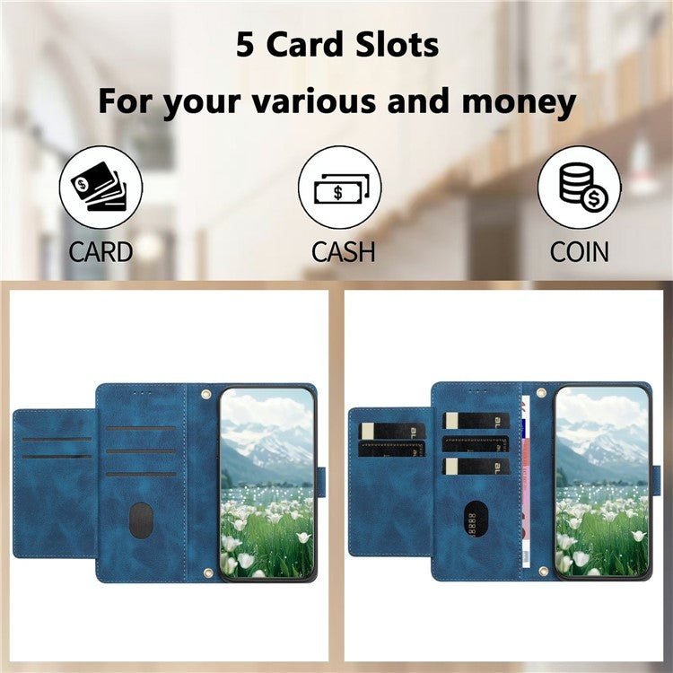 For Samsung Galaxy S23 Case Tulip Leather Phone Cover with 5 Card Slots Wallet - Blue