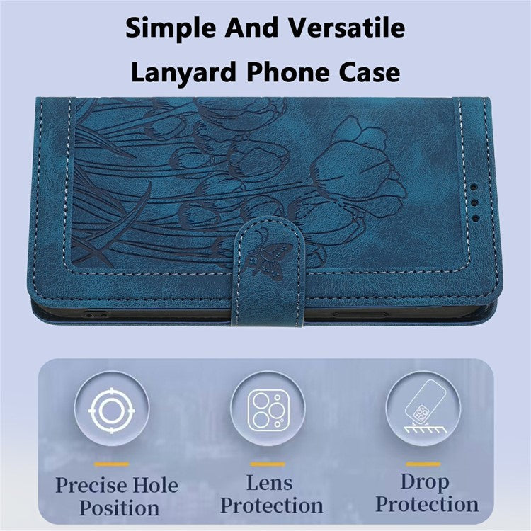 For Samsung Galaxy S23 Case Tulip Leather Phone Cover with 5 Card Slots Wallet - Blue