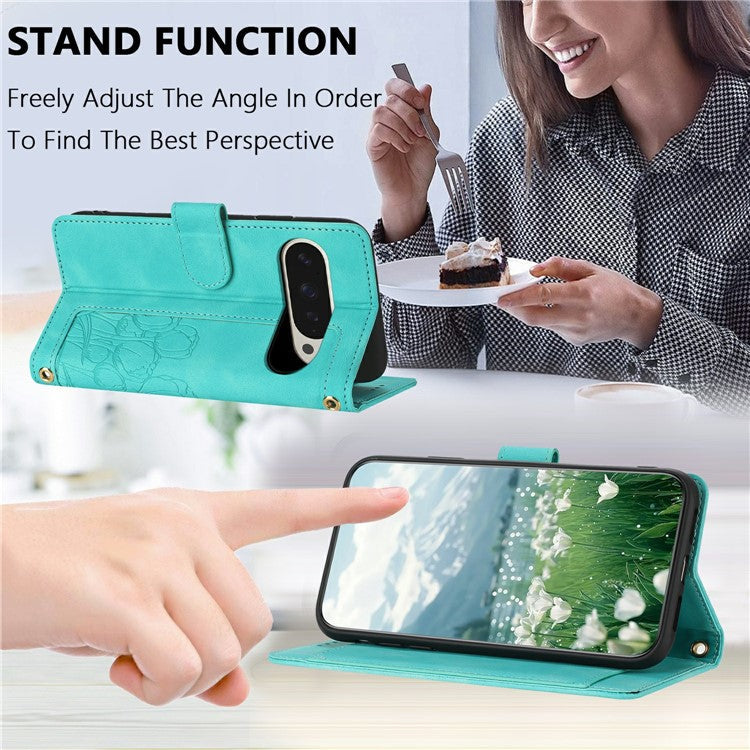 For Google Pixel 9 Pro XL Case Tulip Leather Phone Cover with 5 Card Slots Wallet - Green