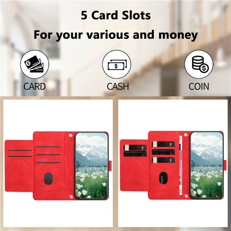 For Google Pixel 9 Pro XL Case Tulip Leather Phone Cover with 5 Card Slots Wallet - Red