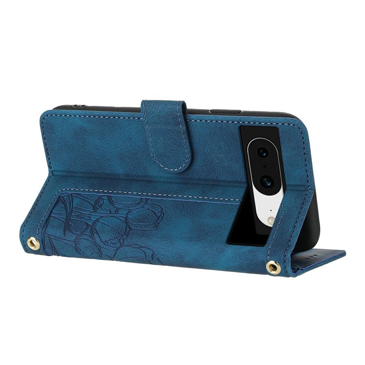 For Google Pixel 8a Case Tulip Leather Phone Cover with 5 Card Slots Wallet - Blue