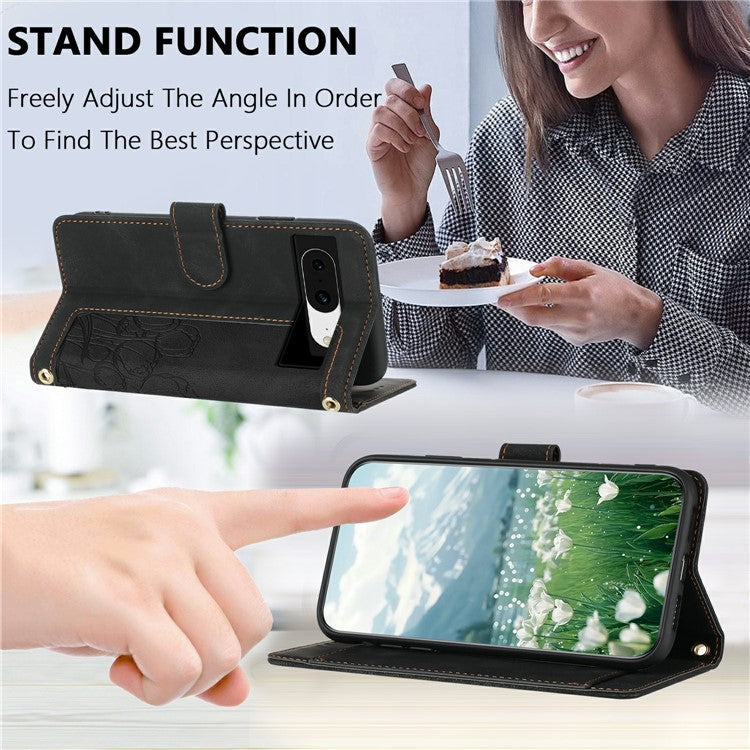 For Google Pixel 8a Case Tulip Leather Phone Cover with 5 Card Slots Wallet - Black