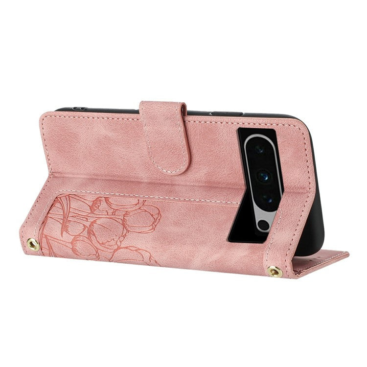 For Google Pixel 8 Pro Case Tulip Leather Phone Cover with 5 Card Slots Wallet - Pink