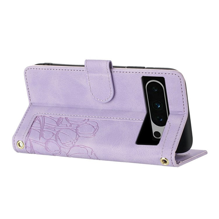 For Google Pixel 8 Pro Case Tulip Leather Phone Cover with 5 Card Slots Wallet - Purple