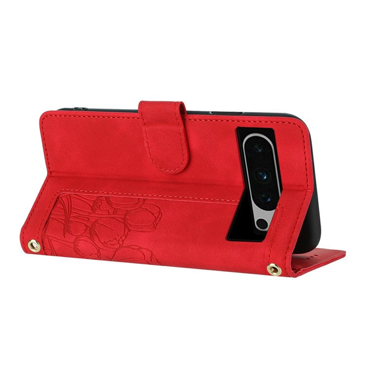 For Google Pixel 8 Pro Case Tulip Leather Phone Cover with 5 Card Slots Wallet - Red