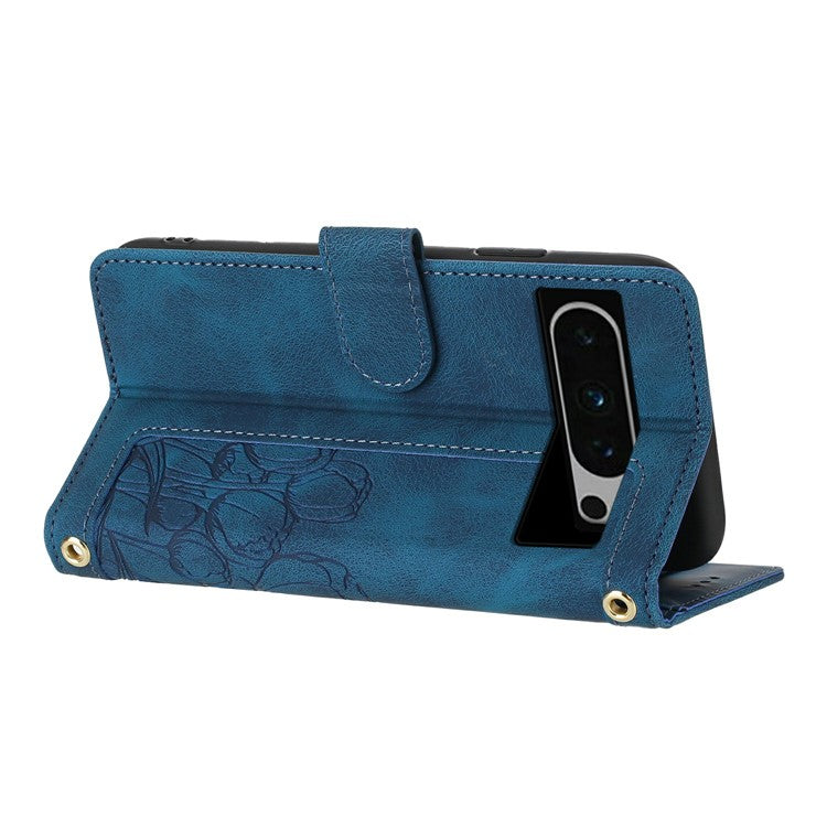 For Google Pixel 8 Pro Case Tulip Leather Phone Cover with 5 Card Slots Wallet - Blue